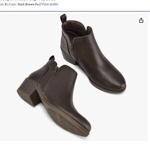 NWT Ankle Boots Low Heel  Casual Short Vegan Leather Booties Side Zippers, 8 M